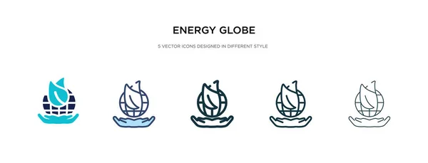 Icono globo de energía en la ilustración de vectores de estilo diferente. dos co — Vector de stock