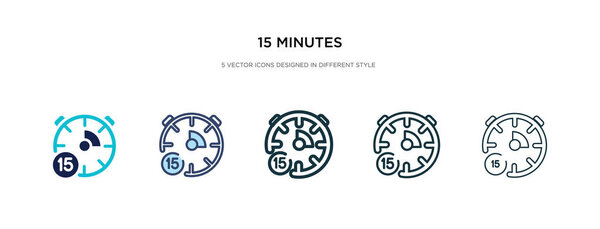 15 minutes icon in different style vector illustration. two colo