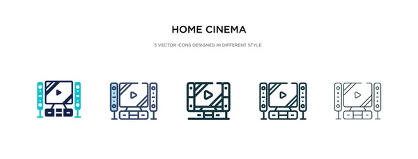 Icono de cine en casa en la ilustración de vectores de estilo diferente. dos col — Vector de stock