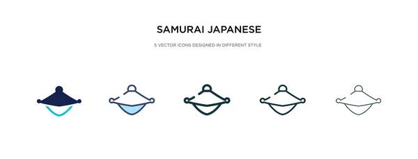 Icono de sombrero japonés samurai en la ilustración de vectores de estilo diferente — Vector de stock