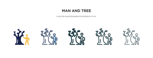 İnsan ve ağaç ikonu farklı stil vektör illüstrasyonunda. iki ortak — Stok Vektör