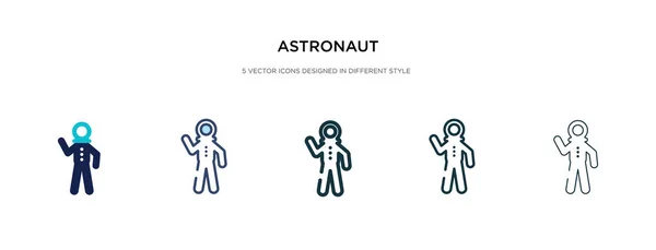 Icono del astronauta en la ilustración de vectores de estilo diferente. dos colores — Vector de stock