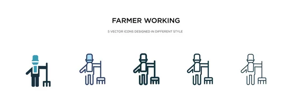 Agricultor icono de trabajo en la ilustración de vectores de estilo diferente. Dos. — Vector de stock