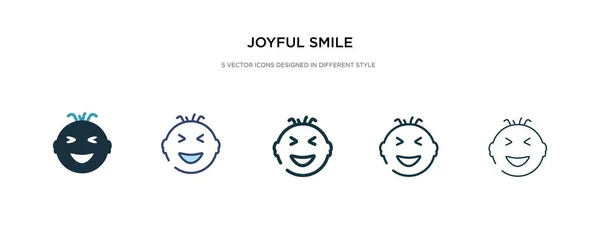 Sonrisa alegre icono en la ilustración de vectores de estilo diferente. dos co — Vector de stock