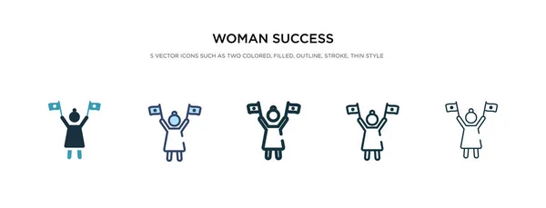 Ícone de sucesso mulher em ilustração vetor estilo diferente. dois c — Vetor de Stock