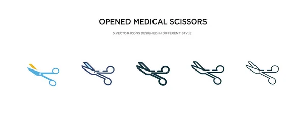 Geopend medisch schaar pictogram in verschillende stijl vector illustrat — Stockvector