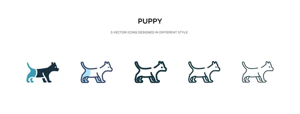 Icono de cachorro en la ilustración de vectores de estilo diferente. dos colores a — Vector de stock