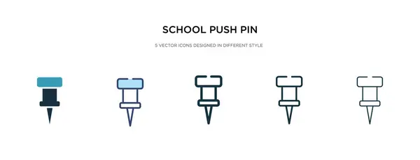 Escuela empuje icono pin en la ilustración de vectores de estilo diferente. Dos. — Vector de stock