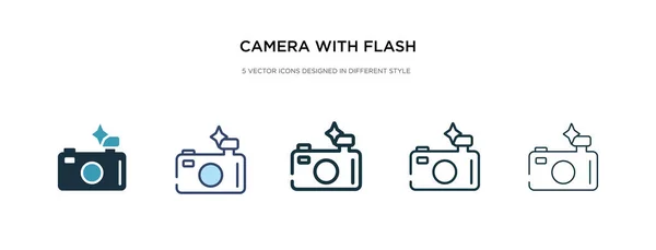 Fotocamera con icona flash in diverse illustrazioni vettoriali di stile. t — Vettoriale Stock