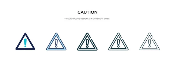 Icono de precaución en la ilustración de vectores de estilo diferente. dos colores — Vector de stock