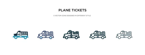 Icono de boletos de avión en la ilustración de vectores de estilo diferente. dos c — Vector de stock