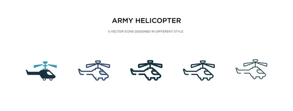 Icono del helicóptero del ejército en la ilustración de vectores de estilo diferente. Dos. — Vector de stock