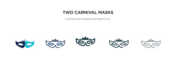 Dos carnaval máscaras icono en la ilustración de vectores de estilo diferente . — Vector de stock