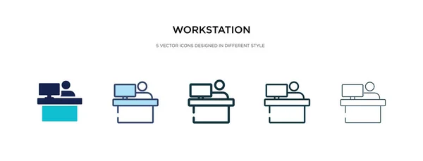 Icono de la estación de trabajo en la ilustración de vectores de estilo diferente. dos col — Vector de stock