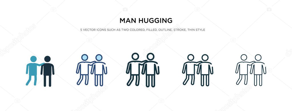 man hugging icon in different style vector illustration. two col