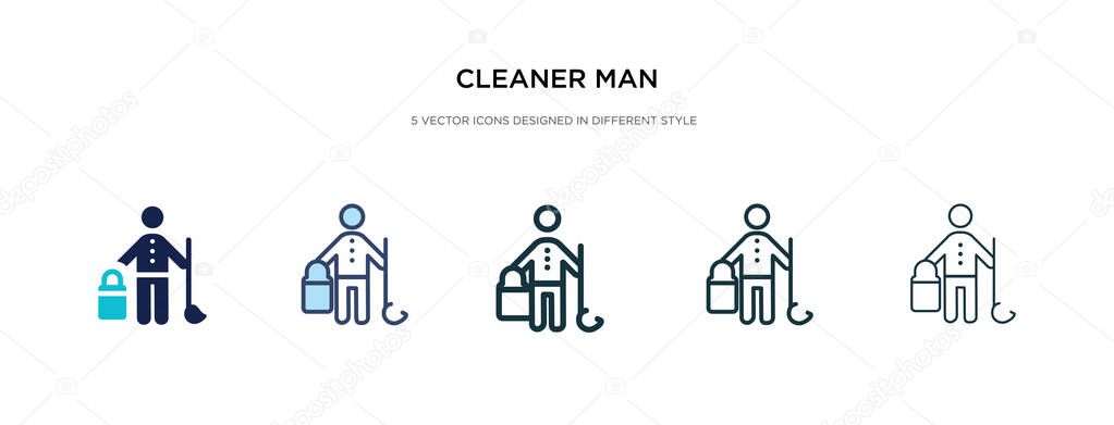 cleaner man icon in different style vector illustration. two col