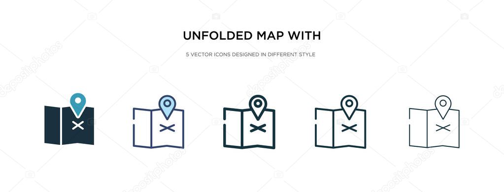 unfolded map with location mark icon in different style vector i