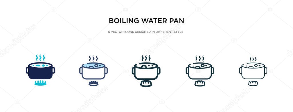 Boiling water pan icon in different style vector illustration. two colored and black boiling water pan vector icons designed in filled, outline, line and stroke style can be used for web, mobile, ui