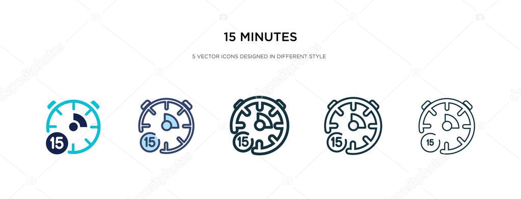 15 minutes icon in different style vector illustration. two colo