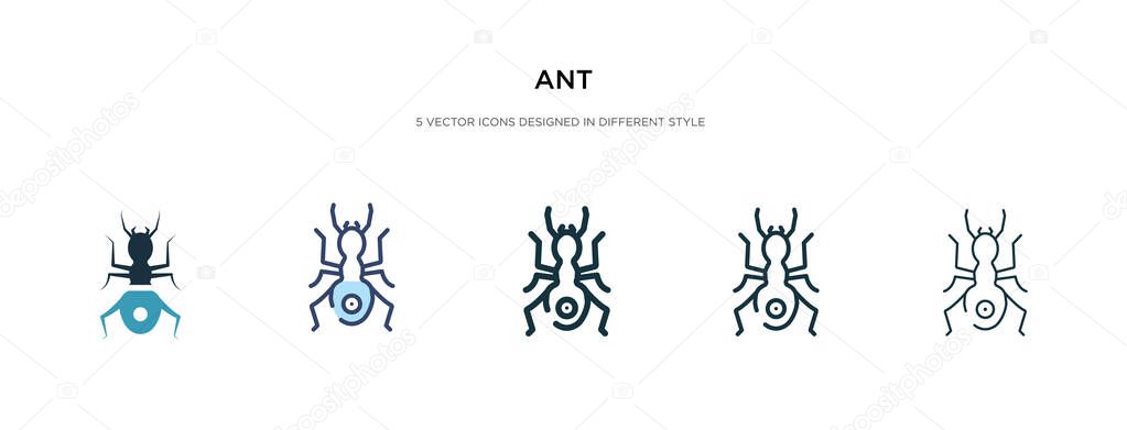 Ant icon in different style vector illustration. two colored and black ant vector icons designed in filled, outline, line and stroke style can be used for web, mobile, ui