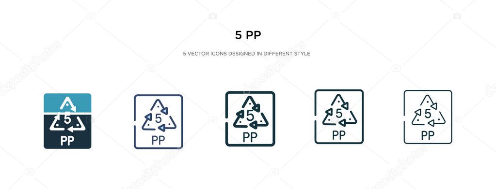 5 pp icon in different style vector illustration. two colored and black 5 pp vector icons designed in filled, outline, line and stroke style can be used for web, mobile, ui