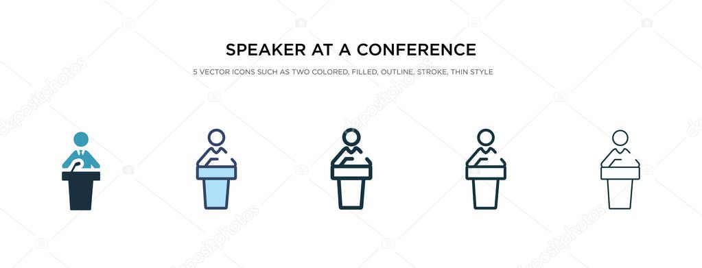 speaker at a conference icon in different style vector illustrat