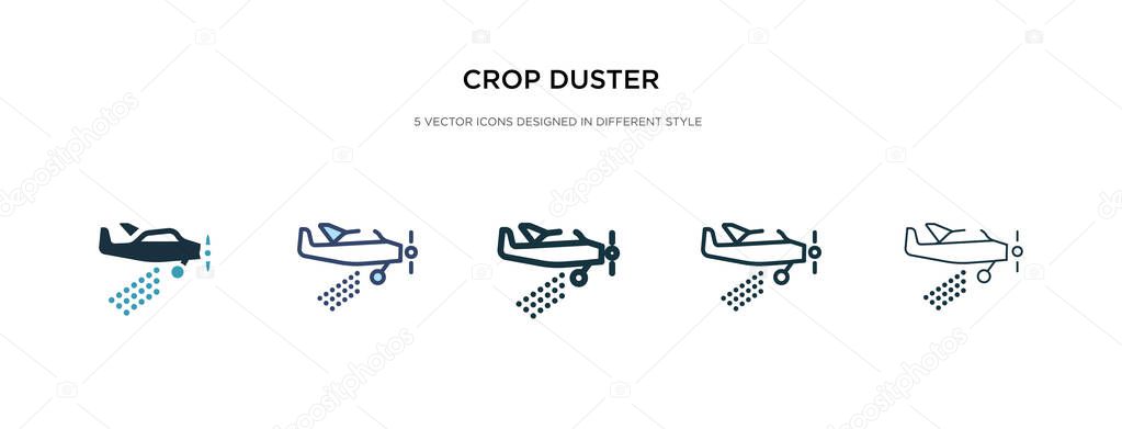 Crop duster icon in different style vector illustration. two colored and black crop duster vector icons designed in filled, outline, line and stroke style can be used for web, mobile, ui