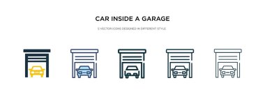 Bir garaj simgesinin içinde farklı şekilde çizilmiş bir araba.