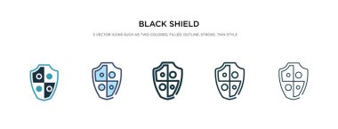 Farklı stil vektör çiziminde siyah kalkan simgesi. iki ortak