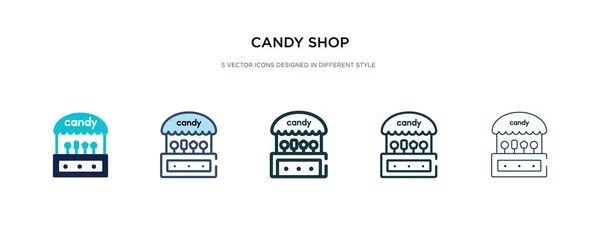 Ícone de loja de doces em ilustração vetorial de estilo diferente. dois colo — Vetor de Stock