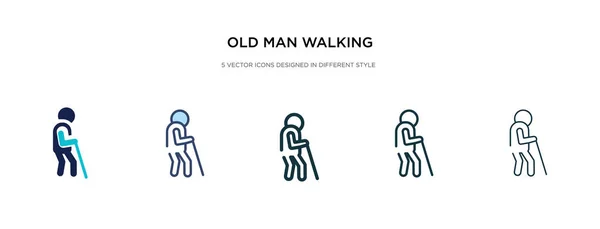 Farklı stil vektör illüstrasyonunda yürüyen yaşlı adam. iki — Stok Vektör