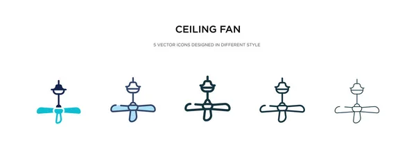 Icono del ventilador de techo en la ilustración de vectores de estilo diferente. dos col — Vector de stock