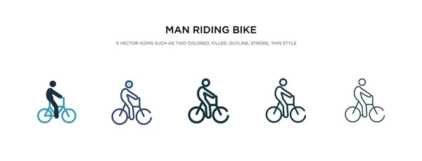 Hombre montar icono de la bicicleta en la ilustración de vectores de estilo diferente. Dos. — Vector de stock