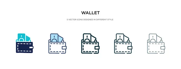 Icono de la cartera en la ilustración de vectores de estilo diferente. dos colores — Vector de stock