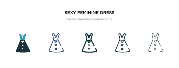 Sexy vestido femenino en el icono negro en el estilo diferente illu vector — Vector de stock