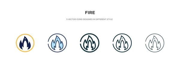 Icono de fuego en la ilustración de vectores de estilo diferente. dos de color un — Vector de stock