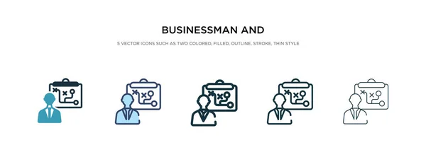 Hombre de negocios y tácticas icono en el vector de estilo diferente illustrat — Vector de stock