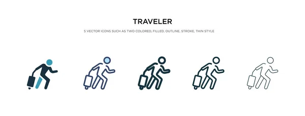 Icône de voyageur dans l'illustration vectorielle de style différent. deux couleurs — Image vectorielle