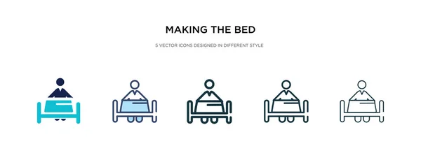 Haciendo que el icono de la cama en la ilustración de vectores de estilo diferente. Dos. — Vector de stock