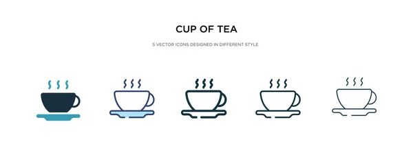 Tasse Tee-Symbol in verschiedenen Stil Vektor Illustration. Zwei Doppelfächer — Stockvektor