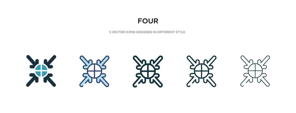 Cuatro icono en la ilustración de vectores de estilo diferente. dos de color un — Vector de stock
