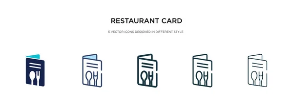Icono de la tarjeta de restaurante en la ilustración de vectores de estilo diferente. Dos. — Vector de stock