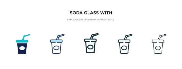 Soda de vidro com um ícone de palha em estilo diferente vetor ilustrat —  Vetores de Stock