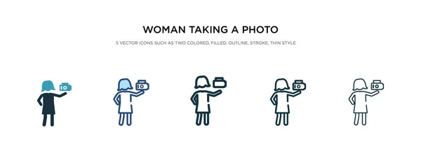 Mujer tomando un icono de la foto en la ilustración de vectores de estilo diferente — Vector de stock