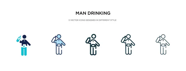 Hombre bebiendo icono en la ilustración de vectores de estilo diferente. dos co — Vector de stock