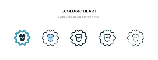 Icono del corazón ecológico en la ilustración de vectores de estilo diferente. Dos. — Vector de stock