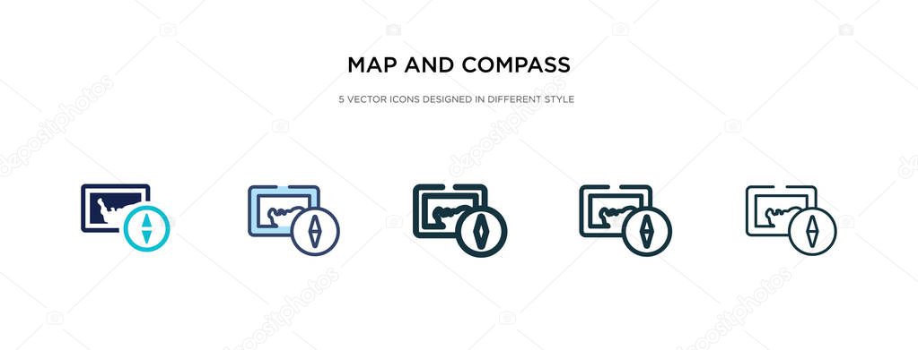 Map and compass orientation tools icon in different style vector — Stock Illustration Map and compass orientation tools icon in different style vector Royalty Free Stock Illustrations