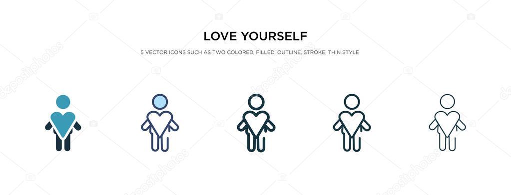 Love yourself icon in different style vector illustration. two colored and black love yourself vector icons designed in filled, outline, line and stroke style can be used for web, mobile, ui