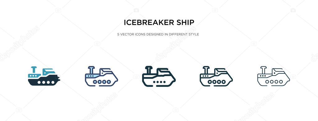 icebreaker ship icon in different style vector illustration. two