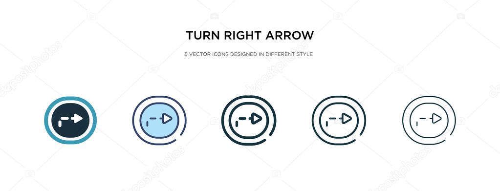 turn right arrow with broken line icon in different style vector